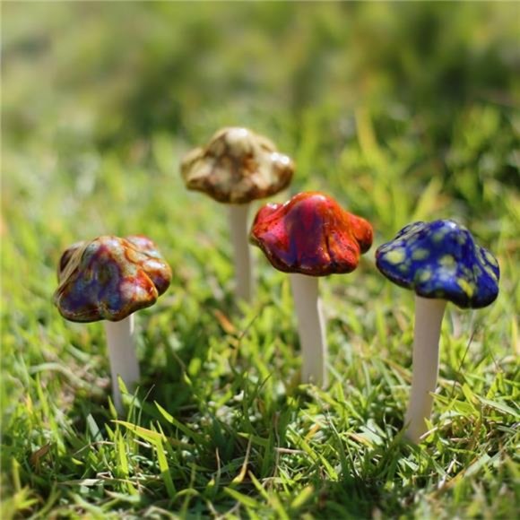 Ceramic Mushroom for Garden - Lawn Ornament Décor - 4.52" 4pcs (Random Color) - Picture 2 of 8